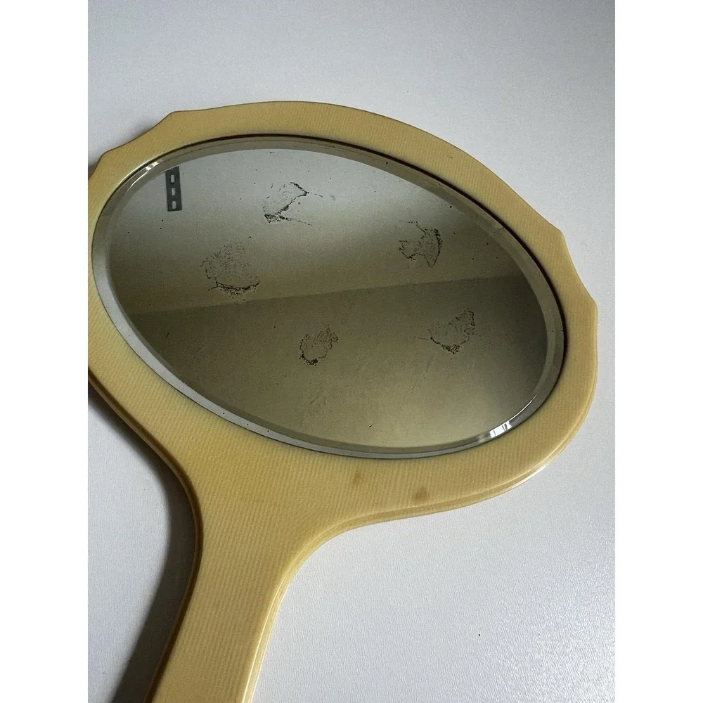 1920s Vintage Ivory Pyralin Dubarry‎ Celluloid Handheld Oval Mirror